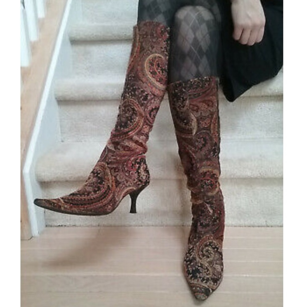 Diba Paisley Tapestry Fabric Pointy Boots